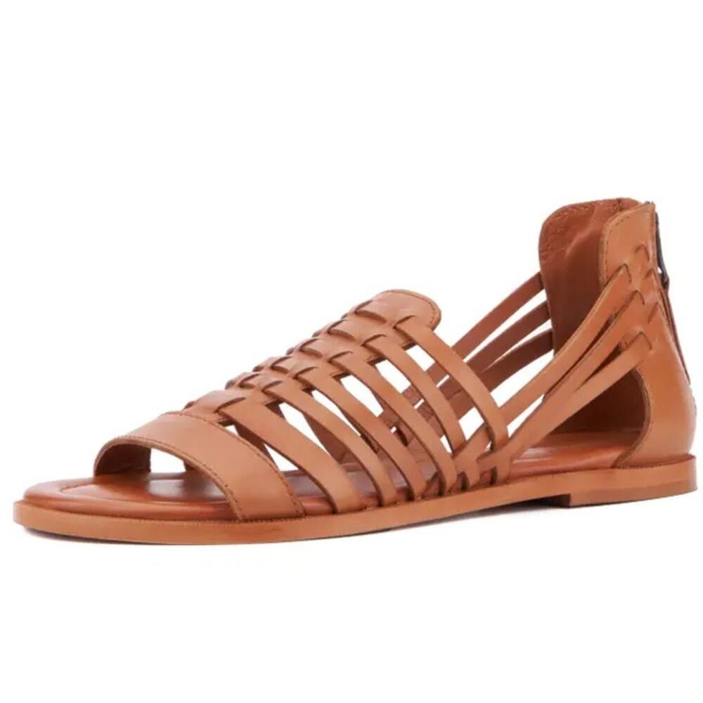 Woven Strappy Leather Sandal - Tan